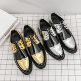Men Patent Leather Wingtip Brogue Dress Shoes Gold Metallic Accent Lace up Formal Evening Event Comfort Fit Insole