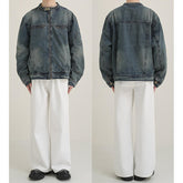 Fashion Retro Loose Vintage Embroidered Washed Denim Fabric Jacket Coat Casual Long Sleeve Men Jackets