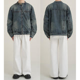 Fashion Retro Loose Vintage Embroidered Washed Denim Fabric Jacket Coat Casual Long Sleeve Men Jackets