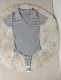 V-neck Bodysuit Solid Slim-fit One-piece Top Modern Crotch Top