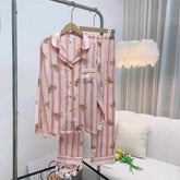 Pink Little Bear Pajama Set Ice Silk Silk Face Women's Summer Embroidered Top Pants Home Clothes