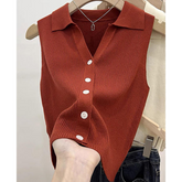 V-neck Elegant Women Tank Top Vintage Premium Quality Knitted Tank Top Hot-selling Sleeveless Top - Summer A-line Casual Tank Top