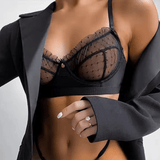 Hot Sexy Spicy Mesh Bra & Brief Set - Women’s Hot Lace Bra and Brief Set – Sexy 3D Embroidered Nightwear