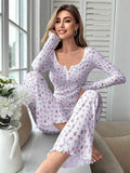 Bestselling European and American Style Autumn and Winter Loungewear Floral Long Sleeve Pants Set Casual Fashion Pajamas