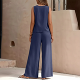 Crew Neck Vest and Wide Leg Pants Two-Piece Set