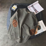 Wholesale Knitwear Soft Men's Knit Top Jumper Pullover Crew Neck Elbow Patches Solid Winter Warm Knitted Sweater