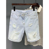 Summer Leisure Classic Fashion Versatile, Broken Hole, Split Fur Edge Straight Men's Denim Shorts and Jeans