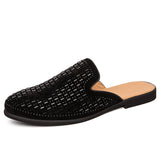 Golden Color Fashion Good Looking Men Mules Casual Shoes Low Heels Rhinestone Upper Men Half Shoes