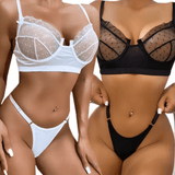 Hot Sexy Spicy Mesh Bra & Brief Set - Women’s Hot Lace Bra and Brief Set – Sexy 3D Embroidered Nightwear