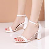 Women Quality Pearl Decorated Open Toe Block Heel Sandals Ankle Strap With Rhinestone Buckle for Bridal Wedding Events