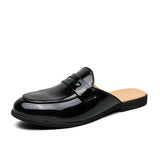 Patent Leather Pointed Toe Semi-slippers White Slip-on Casual Comfortable Penny Half Loafers Shoes