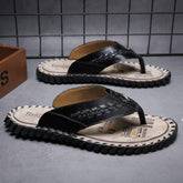Top Grade Quality Handmade Sewing Hard Wearing Full Grain Genuine Leather Men Flip Flop Shoes