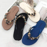 Women's Summer Diamond-Embellished PVC Flat Sandals - Beach Slipper Thong Flip Flops