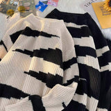 American Retro Streetwear Men Sweater Oversized Crewneck Knit Pullover Vintage Inspired Lazy Style Fall Clothing