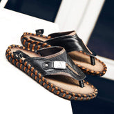 Summer Cool Comfortable Soft Full Grain Genuine Leather Slippers Casual Flip Flop for Men