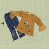 Golden Tunic And Embroidered Denim Set