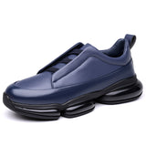 Premium Genuine Leather Slip-on Sneakers for Men with Modern Chunky Bubble Sole Cushioned Walking Shoes for All Day Comfort