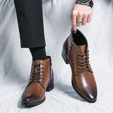 Lace up Pointed Toe Real Leather Dress Shoes Classic Design Black Brown Wedding Formal Leather Ankle Boots for Men