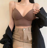 Best Sale Pad Solid Ruched Contrast Camisole Trim Ruched Cami Crop Top