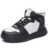 Men's Leather High-Top Sneakers with Shock-Absorbing Sole All-Day Comfort Design for Urban Outdoor Activities
