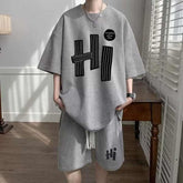 Summer Lightweight Waffle Texture Casual Set for Men Featuring Loose Fit Short Sleeve and Shorts Stylish Two-Piece Outfit
