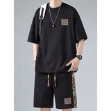 Men's Casual Summer Sportswear Set Quick-Drying Thin Top With Short Sleeve and Printed Sport Shorts