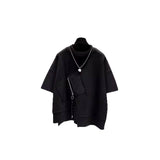 2026 Summer Deconstructed Streetwear T-shirt Men Oversized Zipper Pocket Asymmetrical Hem Casual Hip Hop Tee