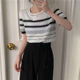 Color Contrast Crop Top Cheapest Tops for Women Knitted Graphic Tee