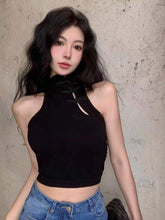 Retro Buckle Cheongsam Style Half-turtleneck Sleeveless Vest Crop Top Women's tank