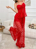 New European & American Cross-border Sexy , Women's Sheer Mesh Camisole See-through Heart Pattern Nightwear Loungewear