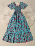 Square Collar Floral Skirt Women's High Waist Floral Dress A-line Dress Elastic Waist Dress