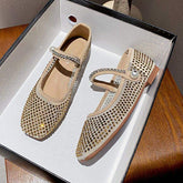 Classic Rhinestone Embellished Women's Ballerina Flat Sandals - Ideal for Work & Casual