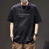 Men's Oversized Casual T-Shirt with Textured Letter Detail, Crew Neck Tee