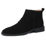 Pointed Toe Zip Closure Quality Suede Leather Cowhide Ankle Boots Classic Men Dress Formal Shoes