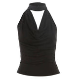 Pure Spice Girl Sexy Neck-style Swing Collar Large Backless Sling Women's Summer New Pleated Outer Wearing Vest Trendy