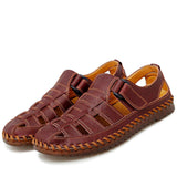 Premium Handcrafted Men's Roman Style Leather Sandals Adjustable Hook & Loop Flat Leather Sandals