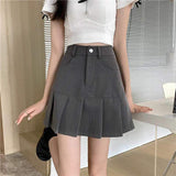 Women Pleated Mini Skirt Solid Color Pocket A-Line Short Skirt Fly Preppy School Uniform Style Casual Ladies Pleated Skirt