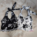Floral Backless Halter Neck Top Hanging Neck Tank Top Tank Top