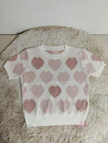 Round Neck Women's T-shirts Heart Pattern Tops for Women Knitted Women's Clothing
