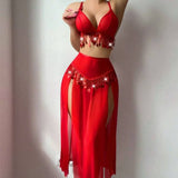 Hollow-out Sexy Maxi Dress Set with Shiny Metallic Embellishments for Women