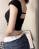 Cute Print Beauty Back Waist Chest Padded Bra Vest Ribbed Camisole K-pop Dance Wear Sexy Club Tank Crop Top
