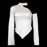 2026 Spring Women Striped Streetwear Long Sleeve Asymmetrical Halter Neck T-Shirt Spicy Girl Inner Layering Top