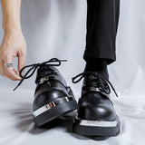 Premium Black Microfiber Leather Men Platform Shoes Chunky Lug Sole Metallic Accents Lace-Up Design Bold Statement Footwear