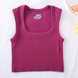 Solid Color Square Collar Sleeveless Ribbed Slim Fit Basic Racerback Vest Quick-dry Breathable Running Fitness Crop Tank Top
