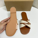 Sandales Plates New Style Casual Women's Flat Woven Slip-On Sandals - Fashionable Roman Style Buckle Strap Slippers