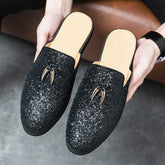 Glitters Shining Material Tassel Loafers Half Shoes Classic Design Mules Slippers for Men