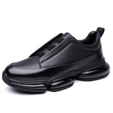 Premium Genuine Leather Slip-on Sneakers for Men with Modern Chunky Bubble Sole Cushioned Walking Shoes for All Day Comfort