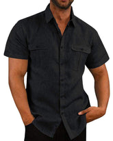 Summer Men Short Sleeve Shirt Double Chest Pockets Turn Down Collar Button up Casual Work Shirts