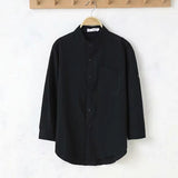 Men's Linen Three-Quarter Sleeve Shirts Solid Color Crew Neck Korean Style Trendy Casual Blouses