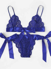 New European and American Style Sexy Women's Solid Color Hollow-out Bow Erotic Set